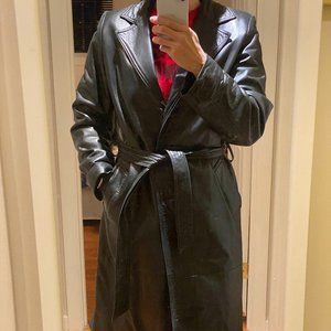 Danier 100% leather mid length trench coat black